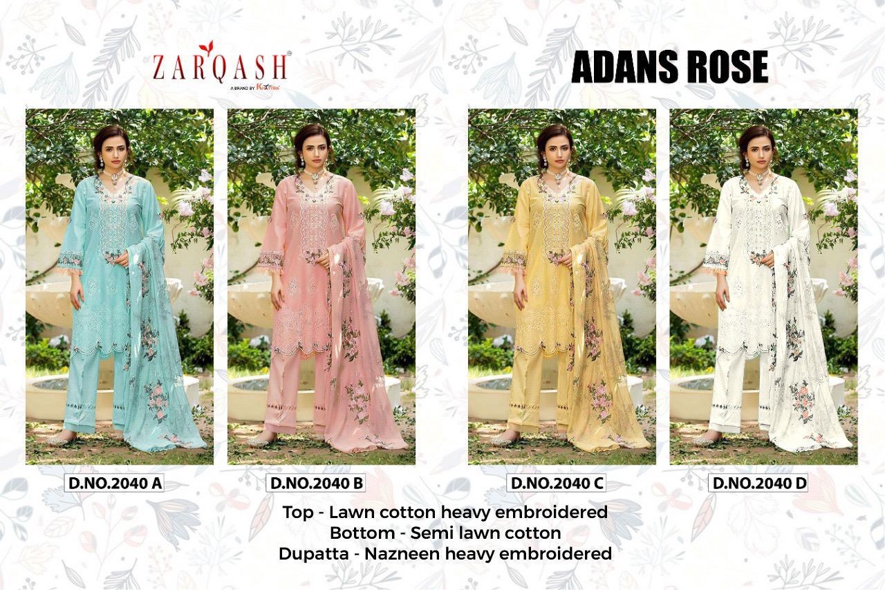 Zarqash Adans Rose Dn 2040 Designer Festive Wear Cotton Pakistani Salwar Kameez Collection
